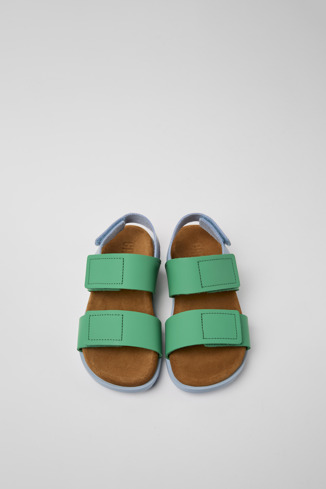 Overhead view of Brutus Sandal Green and blue leather sandals for kids
