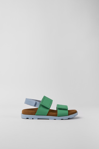Side view of Brutus Sandal Green and blue leather sandals for kids