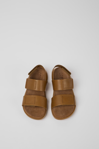 Overhead view of Brutus Sandal Brown leather sandals for kids