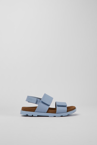Side view of Brutus Sandal Light blue leather sandals for girls