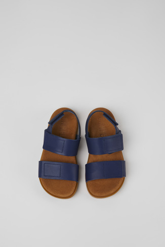 Overhead view of Brutus Sandal Navy blue leather sandals for kids