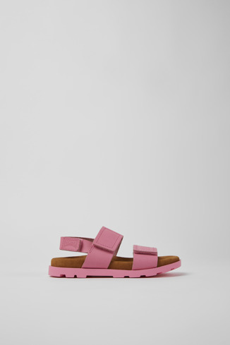 Side view of Brutus Sandal Pink leather sandals for kids