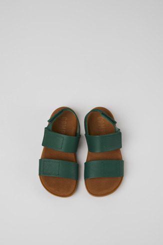 Overhead view of Brutus Sandal Green leather sandals for kids
