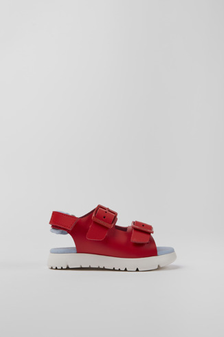 Side view of Oruga Red leather sandals for kids