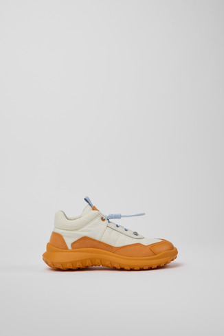 Side view of CRCLR White and orange sneakers for kids