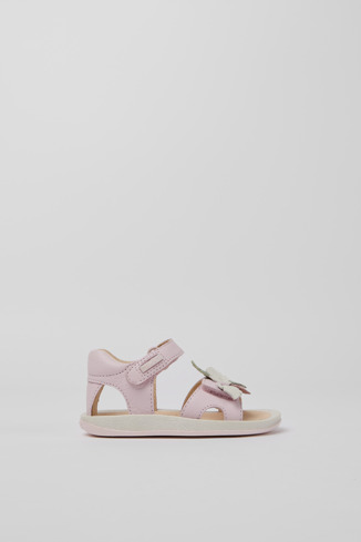 Side view of Twins Pink leather sandals for girls