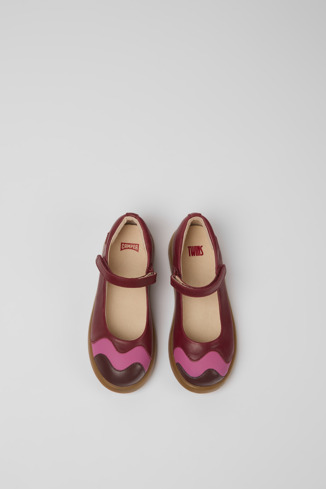 Overhead view of Twins Burgundy and pink leather Mary Jane flats