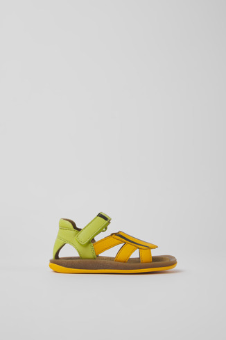 Side view of Twins Green and orange leather sandals for kids