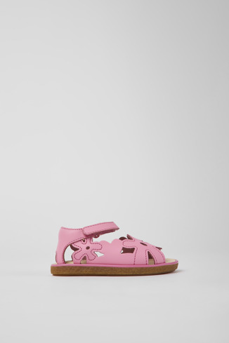 Side view of Twins Pink leather sandals for kids