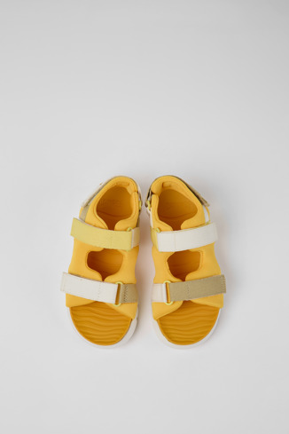 Overhead view of Twins Orange textile sandals for kids