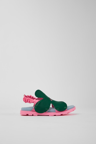 Brutus Sandal Çocuklar için yeşil ve pembe renkli deri sandalet modelin yandan görünümü