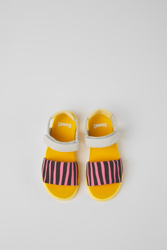 Overhead view of Oruga Multicolored textile and leather sandals for kids