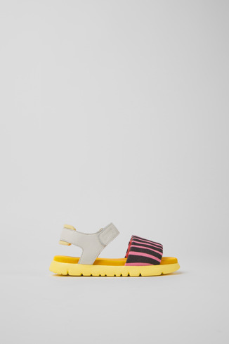 Side view of Oruga Multicolored textile and leather sandals for kids