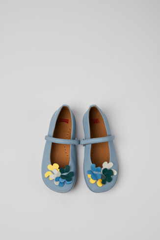 Overhead view of Twins Blue leather ballerinas for kids