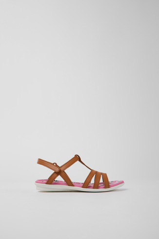 Side view of Twins Brown leather sandals for kids