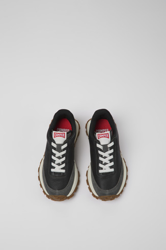 Overhead view of Drift Trail Black leather and nubuck sneakers for kids