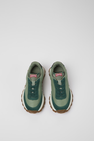 Overhead view of Drift Trail Green leather and nubuck sneakers for kids