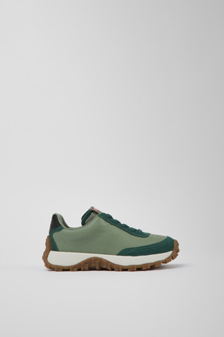 Side view of Drift Trail Green leather and nubuck sneakers for kids