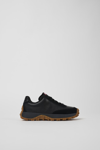 Side view of Drift Trail Black Leather and Nubuck Sneaker for kids