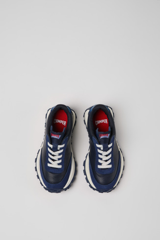 Overhead view of Drift Trail Blue Leather and Nubuck Sneakers for Kids.