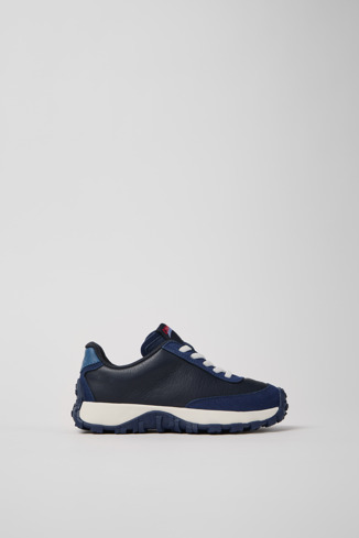 Side view of Drift Trail Blue Leather and Nubuck Sneakers for Kids.
