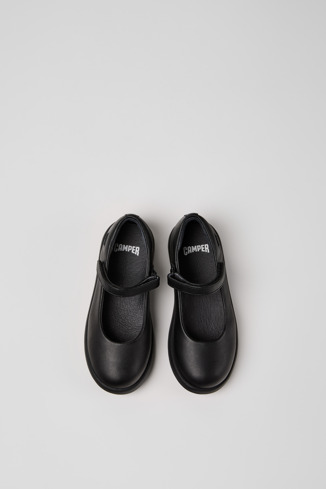 Overhead view of Duet Black Leather Ballerinas for Kids.