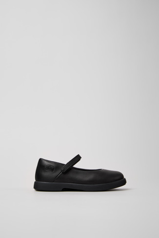Side view of Duet Black Leather Ballerinas for Kids.