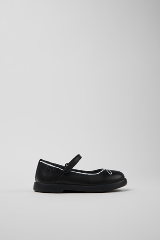 Side view of Twins Black leather Mary Jane shoes for kids