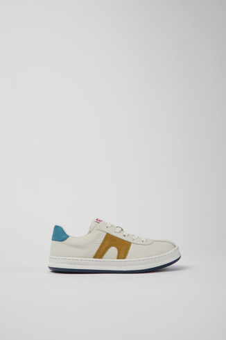 Side view of Twins White leather and nubuck sneakers for kids