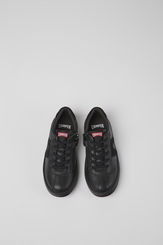 Overhead view of Runner Black leather and nubuck sneakers for kids