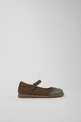 Side view of Twins Brown and green leather ballerinas for kids