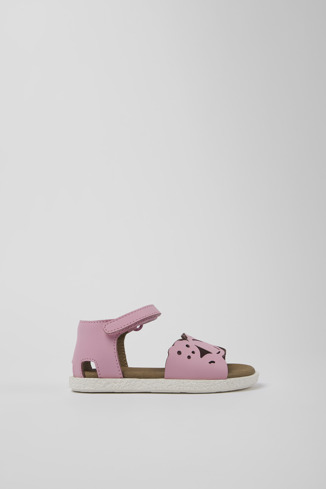 Side view of Twins Pink Leather 2-Strap Sandal