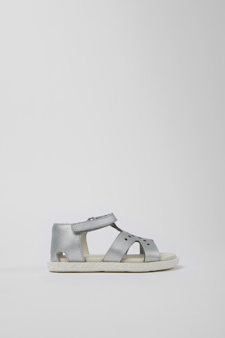 Side view of Twins Gray Leather Sandal