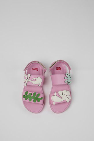 Twins Różowe skórzane sandały z 2 paskami
