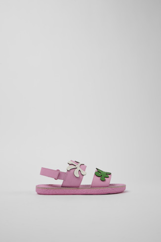 Side view of Twins Pink Leather 2-Strap Sandal