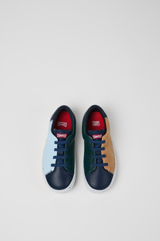 Overhead view of Twins Multicolor leather and nubuck sneakers for kids