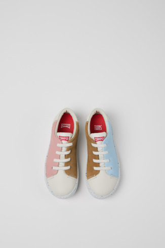 Overhead view of Twins Multicolor leather and nubuck sneakers for kids