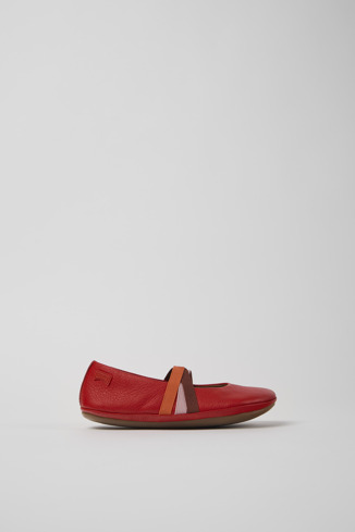 Side view of Twins Red leather ballerinas for kids