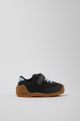 Side view of Dadda Black textile and nubuck sneakers for kids