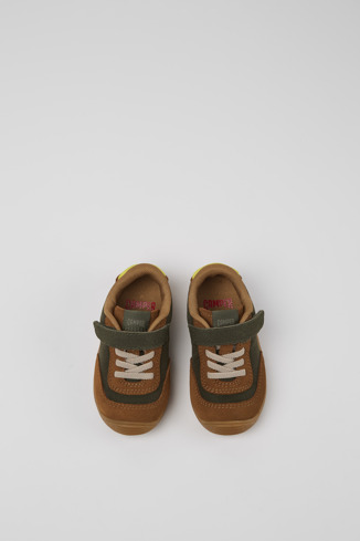 Overhead view of Dadda Green textile and nubuck sneakers for kids