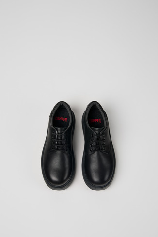 Overhead view of Norte Black leather lace-up shoes for kids