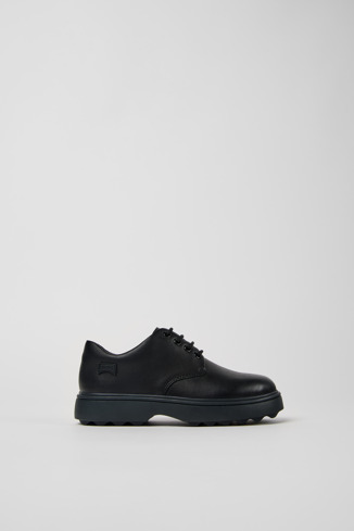Side view of Norte Black leather lace-up shoes for kids