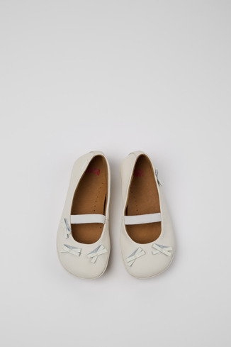 Overhead view of Twins White Leather Ballerina for Kids.