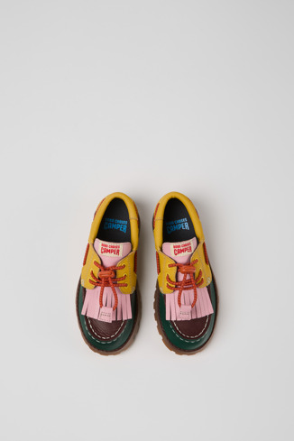 Overhead view of Bobo Choses x Camper Multicolor Leather and Nubuck Nautical Shoes for Kids.