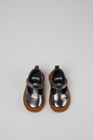 Overhead view of Brutus Silver Leather Shoes for Children.