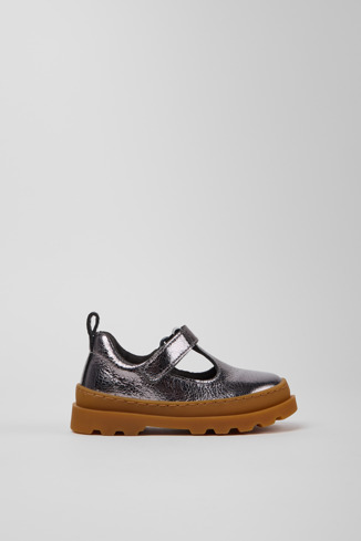 Side view of Brutus Silver Leather Shoes for Children.