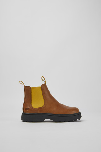 Side view of Norte Light brown and yellow ankle boots