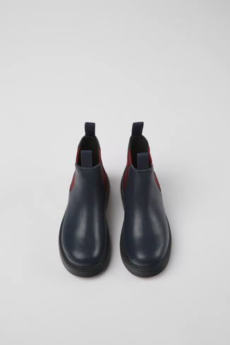 Overhead view of Norte Navy blue leather Chelsea boots for kids