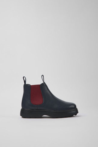 Side view of Norte Navy blue leather Chelsea boots for kids