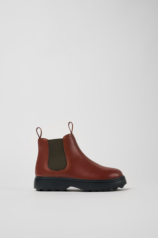 Side view of Norte Brown-red leather boots for kids